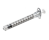 A close-up of a transparent MedPlus BD 1cc (1ml) Luer-Lock Syringe with black markings and plunger, shown on a white background. 25-pack, no needle; price $51.00 per box (as of 6/24/25).